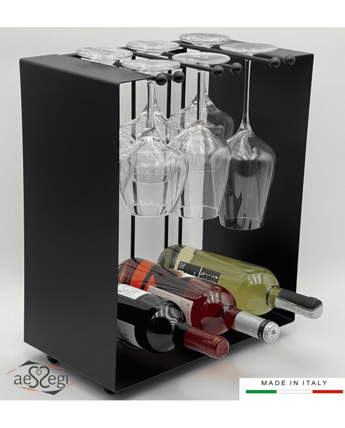 Cantinetta artigianale portabottiglie e bicchieri in metallo - AESSEGI