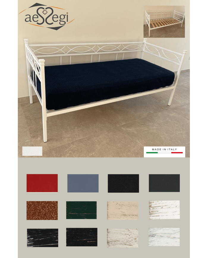 Divano letto Rosa Anna in ferro battuto, lavorazione artigianale elegante con rete fissa Divano letto Rosa Anna in ferro battuto, lavorazione artigianale elegante con rete fissa