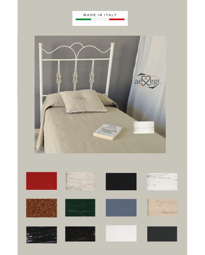 Testata letto singolo in ferro battuto Fiocco con giroletto - AESSEGI Testata letto singolo in ferro battuto Fiocco con giroletto - AESSEGI