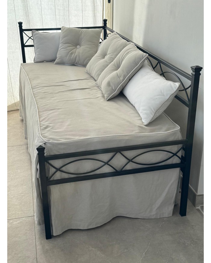 Dormeuse Rosa Anna con rete estraibile in ferro battuto, Made in Italy AESSEGI