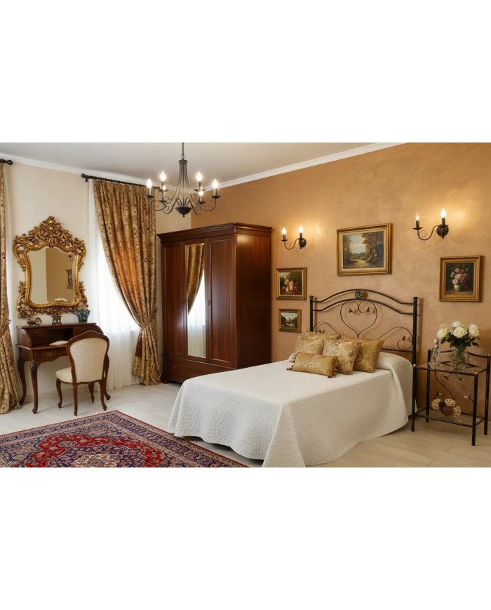 Testata letto una piazza e mezza Cuore in ferro battuto artigianale con giroletto,  finitura Nero oro, per rete 120x190.