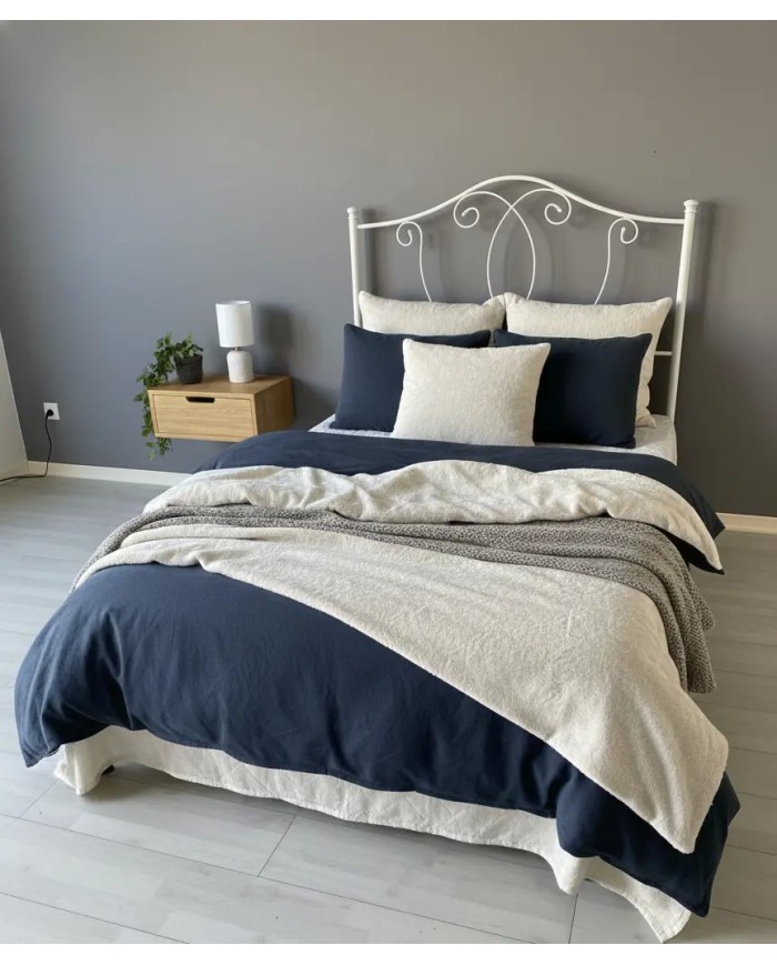 Testata letto alla francese Marta in ferro battuto artigianale con giroletto, finitura Bianco opaco satinato, per rete 140x190.