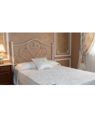 Testata letto alla francese Sogno in ferro battuto artigianale con giroletto, finitura Bianco oro, per rete 140x190.
