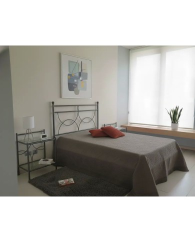 Testata letto alla francese Marianne in ferro battuto con giroletto, finitura Antracite, per rete 140x190, Made in Italy.