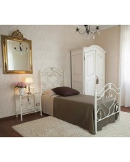 Letto singolo Cuore in ferro battuto artigianale, Avorio oro, per rete 80x190 cm. Made in Italy.