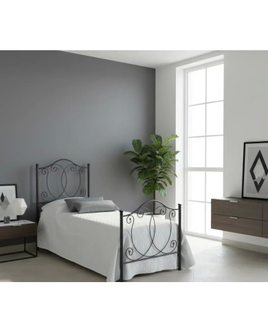 Letto singolo Marta in ferro battuto artigianale, finitura Antracite, per rete 80x190 cm. Classico e robusto Made in Italy.