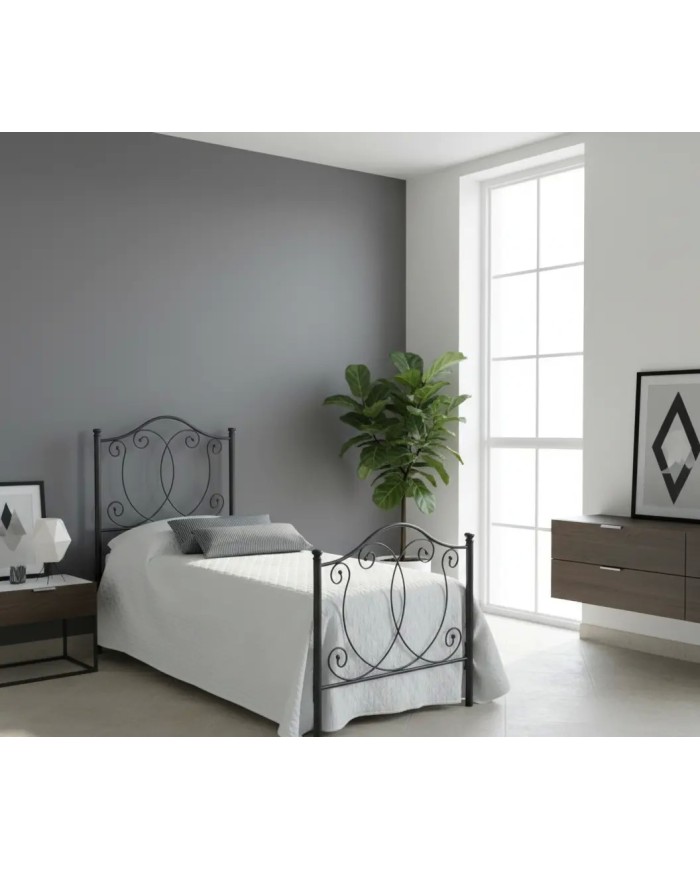 Letto singolo Marta in ferro battuto artigianale, finitura Antracite, per rete 80x190 cm. Classico e robusto Made in Italy.