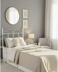 Testata Letto Singolo Fiocco in ferro battuto artigianale, finitura Bianco oro. Include giroletto per rete 80x190 cm.