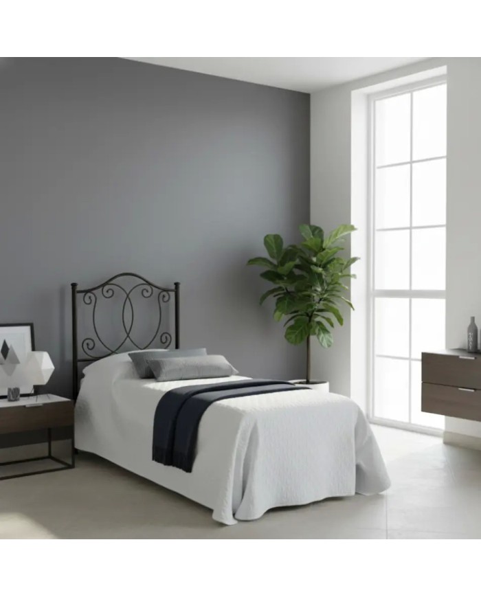 Testata Letto Singolo Marta in ferro battuto artigianale, finitura Nero opaco satinato . Con giroletto per rete 80x190 cm.
