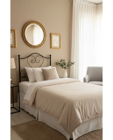 Testata Letto Singolo Sogno in ferro battuto artigianale, finitura Nero RAL 9005 decorato oro. Con giroletto per rete 80x190 cm.