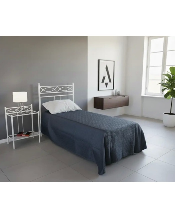 Testata Letto Singolo Rosa Anna in ferro battuto artigianale, finitura Bianco opaco satinato. Con giroletto per rete 80x190 cm.