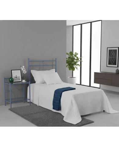 Testata Letto Singolo Marianne in ferro battuto artigianale, finitura blù ral 5014. Completa di giroletto per rete 80x190 cm.