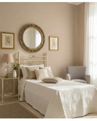 Testata Letto Singolo Mimosa in ferro battuto artigianale, finitura Avorio oro. Completa di giroletto per rete 80x190 cm.