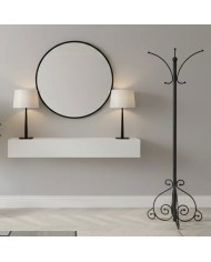 Appendiabiti da terra in ferro battuto (H 180 cm), finitura Nero opaco. Solido accessorio, design elegante, Made in Italy.