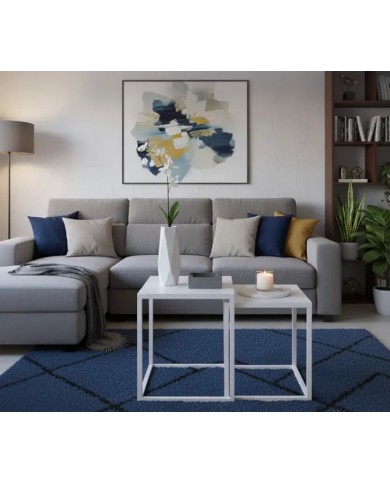 Set 2 tavolini da salotto in ferro, finitura Bianco opaco Ideali per arredo moderno e classico, Made in Italy.