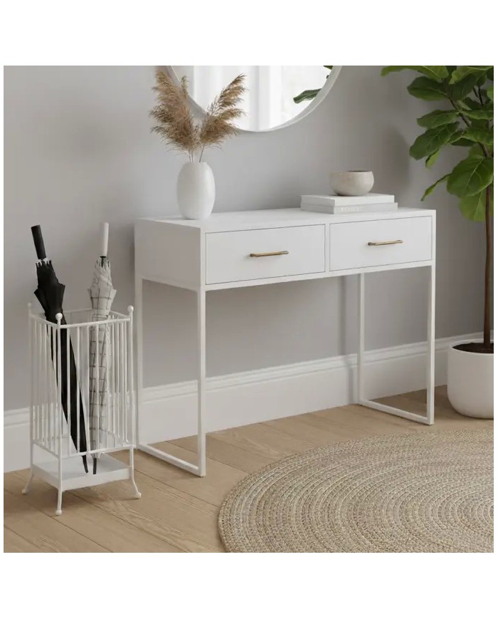 Portaombrelli artigianale in ferro battuto per ingresso, colore Bianco opaco. Design elegante (47 cm altezza), Made in Italy