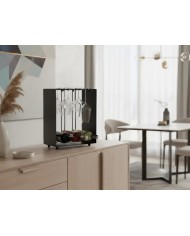 Cantinetta portabottiglie e bicchieri artigianale in metallo, finitura Nero. Accessorio elegante (36x22x44 cm)  Made in Italy.