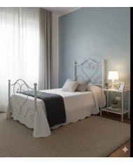 Letto singolo Sogno in ferro battuto artigianale, finitura Bianco opaco satinato, per rete 80x190 cm. Made in Italy.