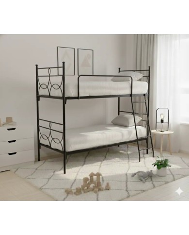 Letto a castello Rosa Anna in ferro battuto. Design salvaspazio, finitura Bianco Opaco Satinato.