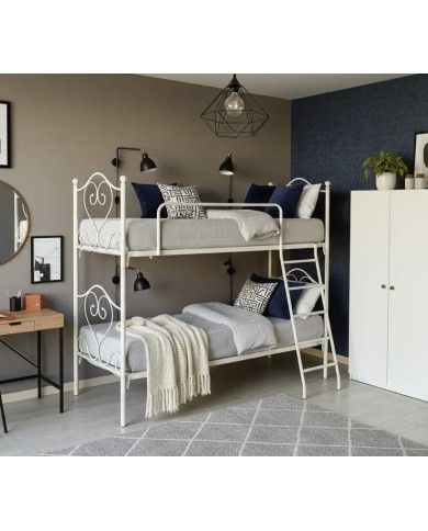 Letto a castello Sogno in ferro battuto. Avorio e Oro, design classico.