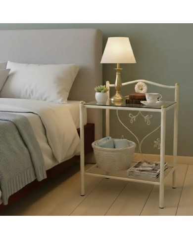 Comodino in Ferro Battuto Cuore avorio oro 1013