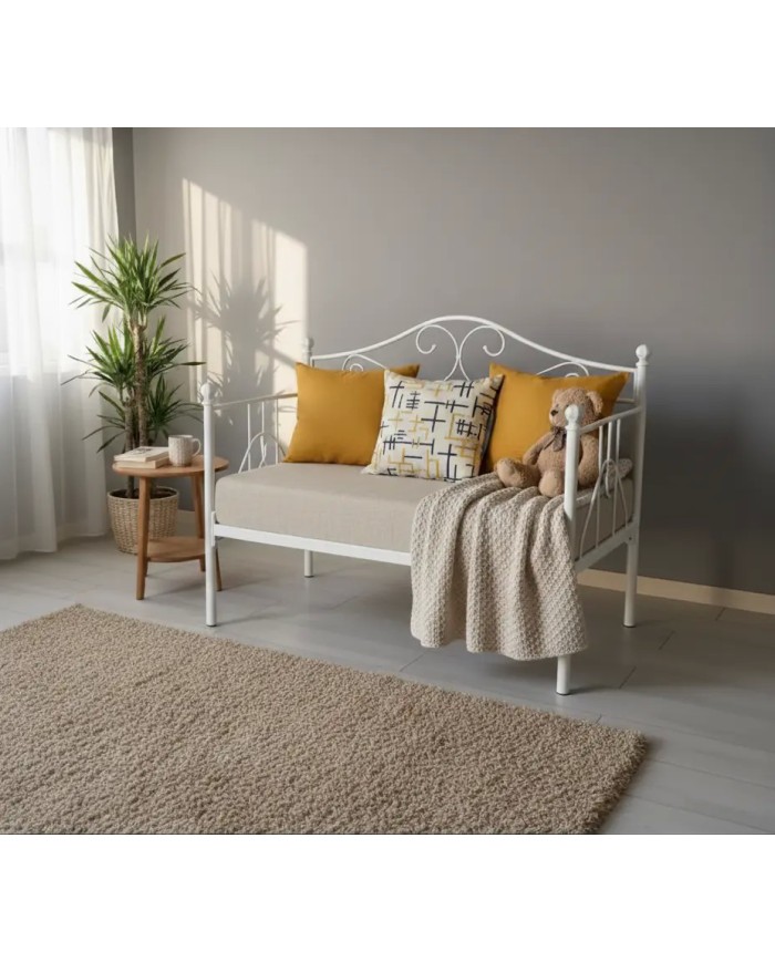 Divano Letto Baby Valentina in ferro battuto artigianale. Elegante lettino Made in Italy, versatile e personalizzabile.