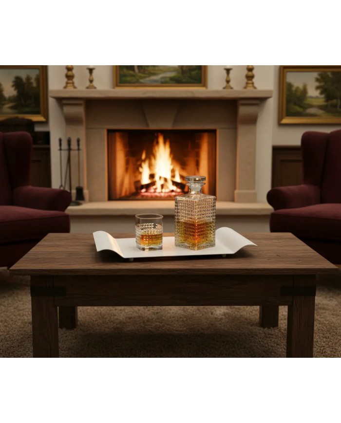 Vassoio artigianale in metallo verniciato, finitura Bianco opaco. (44,5 x 25 cm), Made in Italy.