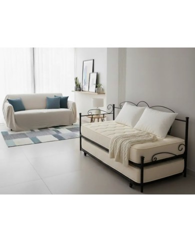 Dormeuse Nodo artigianale con rete estraibile. Divano e letto doppio (80x190), finitura Nero Opaco Satinato.