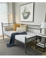 Dormeuse artigianale Rosa Anna in ferro battuto Antracite 80x190. Elegante divano, comodo letto singolo.