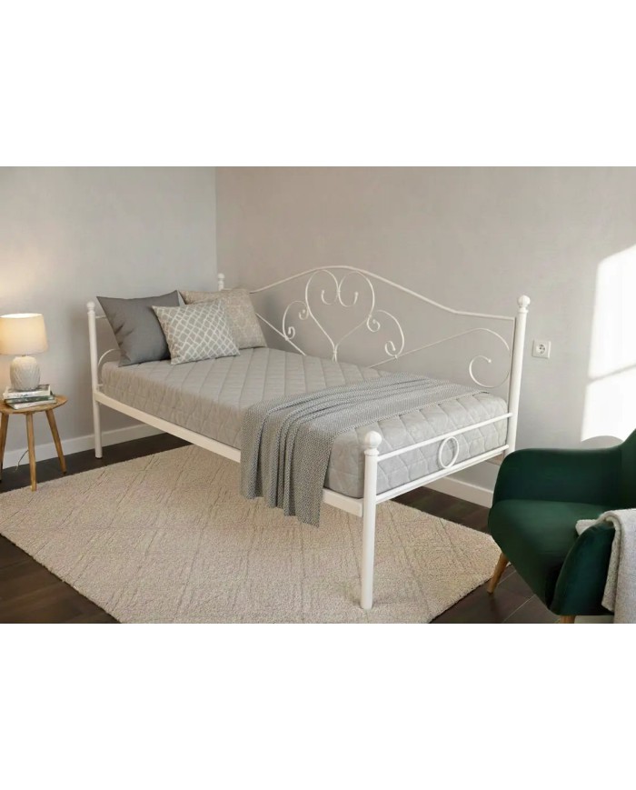 Dormeuse in ferro battuto modello Sogno, Bianco Opaco. Eleganza artigianale per letto singolo 80x190.