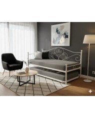 Dormeuse Sogno in ferro battuto, Bianco Opaco. Divano singolo/letto doppio grazie alla rete estraibile