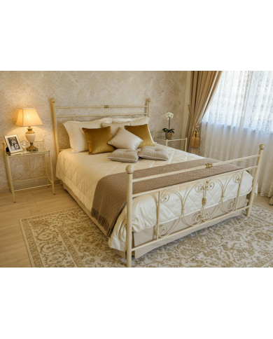 Letto Matrimoniale in Ferro Battuto Mimosa avorio oro 1015