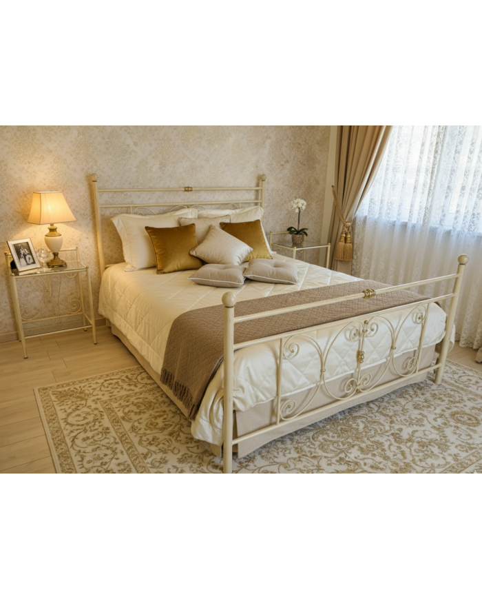 Letto Matrimoniale in Ferro Battuto Mimosa avorio oro 1015