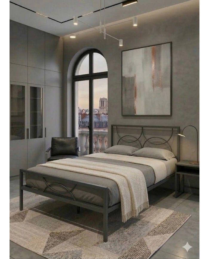 Letto alla francese in ferro battuto Aura con rete a doghe inclusa | AESSEGI