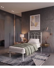 Letto singolo Fiocco, bianco in ferro battuto personalizzabile per varie misure di materasso e in vari colori