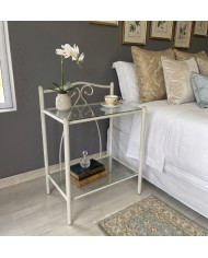 Comodino Denise avorio con sfumature oro disegno elegante con archi che si intrecciano