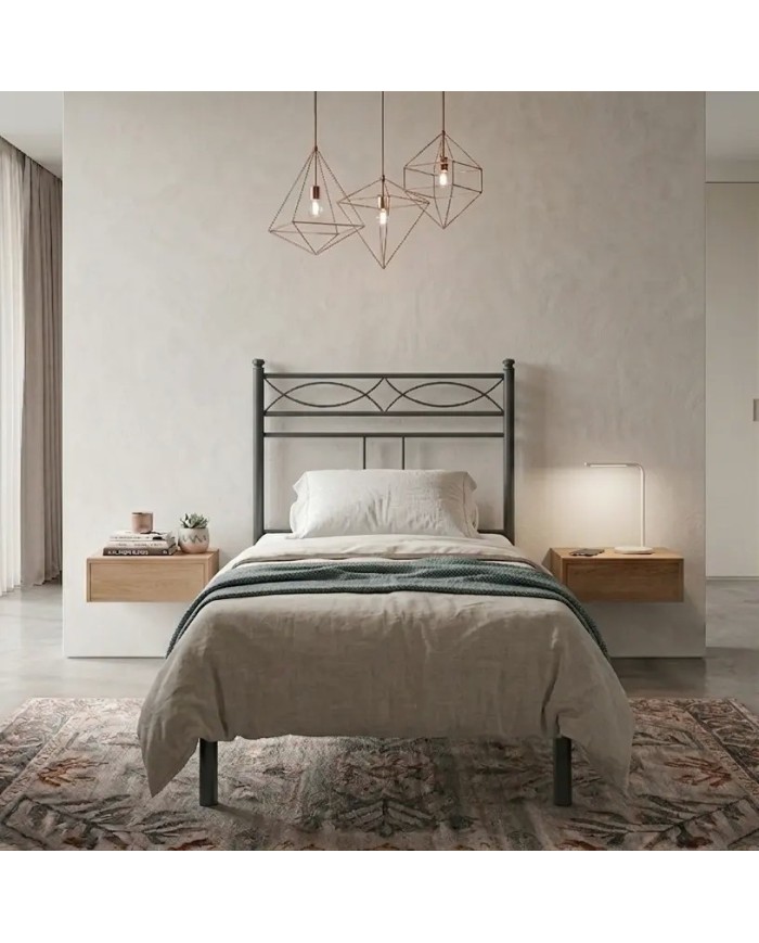 Letto singolo Rosa Anna, antracite in ferro battuto personalizzabile per varie misure di materasso e in vari colori