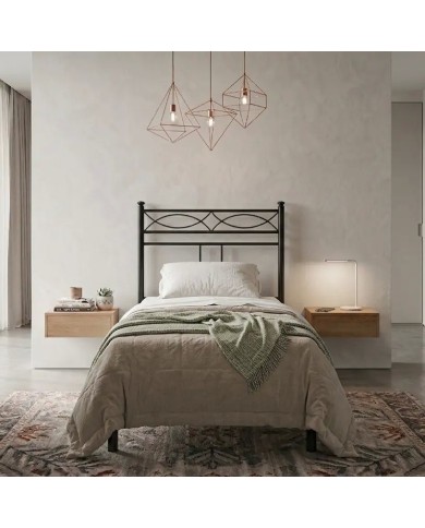 Letto singolo Rosa Anna, nero in ferro battuto personalizzabile per varie misure di materasso e in vari colori