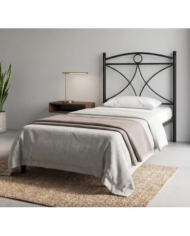 Letto singolo in ferro Tiffany con rete a doghe inclusa nero opaco satinato
